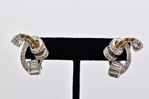 Vintage Mazer Rhinestone Clip On Earrings Clear Amber Baguette Signed Rare BinBB